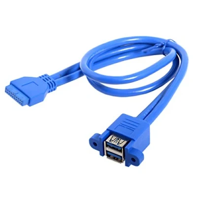 Image of JSER Stackable USB 3.0 Female Panel Type to Motherboard 19Pin 20Pin Header Cable 5Gbps Dual Ports 50cm