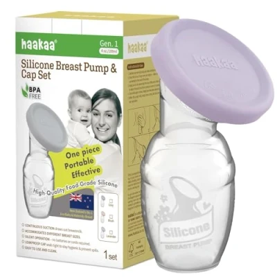 Image of haakaa Manual Breast Pump Breastfeeding with Food Silicone Cap (Lavender) 4oz/100ml