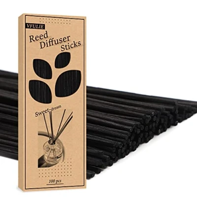 Image of VFULIE 100 Pieces 25cm Reed Diffuser Sticks, Natural Wood Rattan Sticks Aroma Replacement for Fragrance Essential Oil Diffuse (Black)