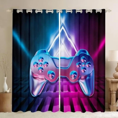 Image of 3D Gamepad Curtains Video Game for Bedroom Living Room Kids Boys Novelty Controller Windows Drapes Geometric Gradient Decoration,W66*L72