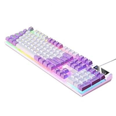 Image of NALLBEIRRAA Gaming Keyboard,Rainbow LED Backlit Mechanical Feeling USB Wired Keyboard,Waterproof Keyboard RGB Backlight Full Anti ghosting for Computer/PC/Laptop/MAC (White + Purple)