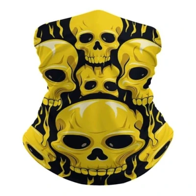 Image of UPF 50+ Sun Protection Neck Gaiter Elastic Bandana Outdoor Breathable Face Mask Yellow Skull Cooling Cover Scarf Balaclava Fishing Headband for Men Women, White, One Size, Size
