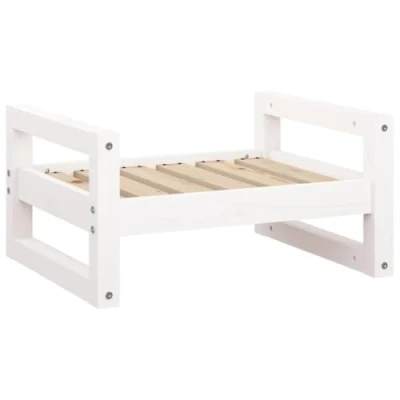 Image of vidaXL Solid Pine Wood Dog Bed Sturdy Frame, Timeless White Finish, Easy Assembly, Spacious and Comfortable Ideal for Dogs Size: 55.5x45.5x28 cm