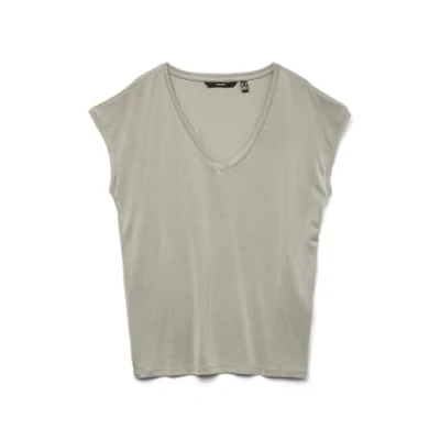 Image of Vero Moda Women&#039;s VMFILLI SS V Neck TEE GA NOOS T Shirts, Silver Lining, L