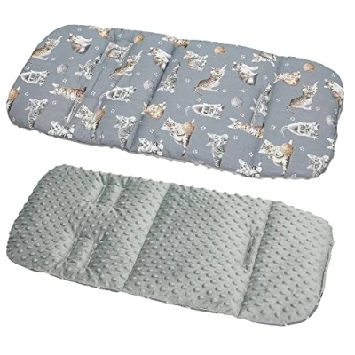 Image of Cotton &amp; Bubble Fleece Pram Insert, Liner Covers 5pt Universal Reversible (Kitty/Grey)