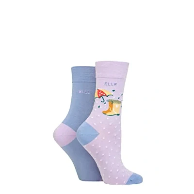 Image of Elle Ladies Bamboo Patterned and Plain Socks Pack of 2 Bluebell 4 8