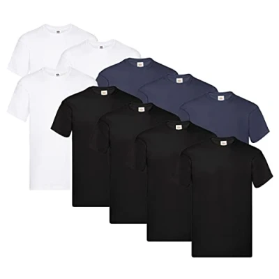 Image of Fruit of the Loom Men&#039;s Original T. T Shirt (Pack 10), 4 x black + 3 white deep navy 1 Hl Kauf notepad, XL