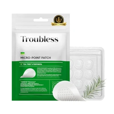 Image of Troubless MicroPoint Pimple Patch 9 Patches Acne with TeaTree 4 Terpeineol/hydrocolloid patches/Micropoint for Blemishes/Korean Spot Treatment, (Pack of 1)