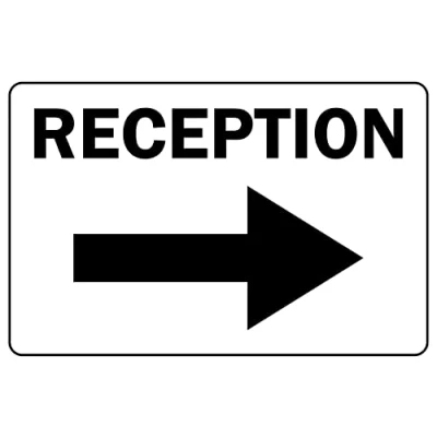 Image of Reception this way right directional arrow sign 1mm Plastic (600mm x 400mm)