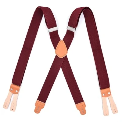 Image of WILsem Vintage Leather Suspenders Braces Men Wedding Groom Button End X Back Elastic Adjustable Trousers Brace