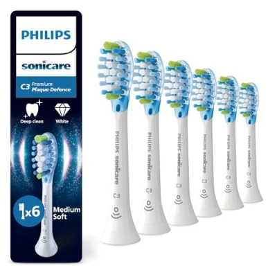 Image of Philips Sonicare C3 Premium Plaque Defence, Genuine Replacement Toothbrush Heads, White, 6 Pack, HX9046/87
