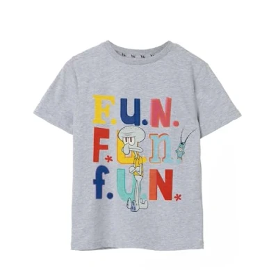 Image of SPONGEBOB SQUAREPANTS Boys Short Sleeve T Shirt Kids Squidward Fun Graphic Tee in Grey Iconic Cartoon Lightweight Top Sponge Bob Gift Merchandise for Children &amp; Teens