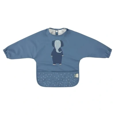 Image of Trixie Long Sleeve Bib Mrs. Elephant Mealtime Essential 6m+ Waterproof OEKO TEX Certified Blue