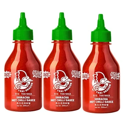Image of 3 x 200 ml Thai Sriracha Hot Chilli Sauce Pickled Red Flavoured Food Topping Sizzling Cooking Grill Barbeque