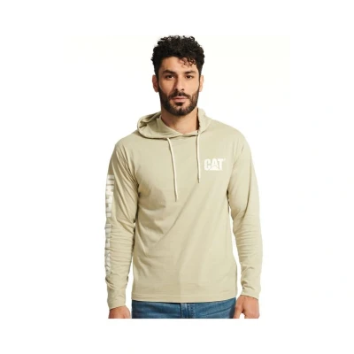 Image of CAT Men&#039;s Hooded Banner Long Shirts with UPF 50 Protection, Moisture Control Logo on Sleeve T, Peyote, L