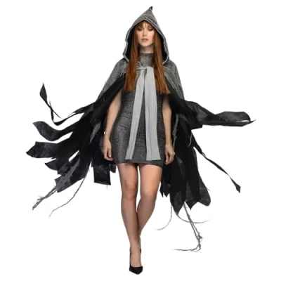 Image of Boland 71008 Dusty Fringe Cape Vampiress for Adults, with Hood, Costume, Carnival, Halloween, Theme Party, Halloween