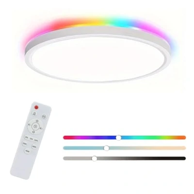 Image of LED Ceiling Light Dimmable with Remote Control, Bathroom RGB 24W/2400LM Flat Circular Lights, 3000K 6500K Ultrathin Round for Bedroom, Living Room, Kitchen