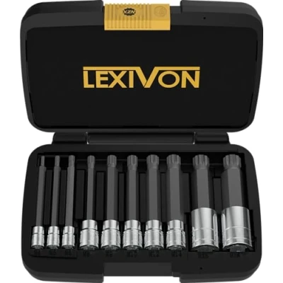 Image of LEXIVON XZN Triple Square Spline Bit Socket Set, Extra Long 4 Inch 10 Piece European Style M4 M18, Premium S2 Alloy Steel Enhanced Storage Case (LX 145L)