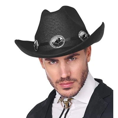 Image of NC87 Adult Texan Dallas Cowboy Black Hat Fancy Dress Party Accessory Wild Western Sheriff Country Rancher Costume