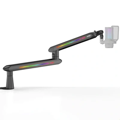Image of IXTECH RGB Low Profile Boom Arm for Mic, Adjustable Microphone Stand with Desk Mount Clamp, Rotatable Mic Cable Management Podcast Streaming Gaming Studio (Whte)