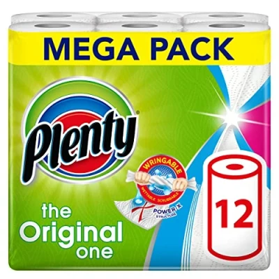Image of PLENTY Kitchen Towel, 12 White Rolls, 1200 Sheets of Roll, 2 Ply Tissue