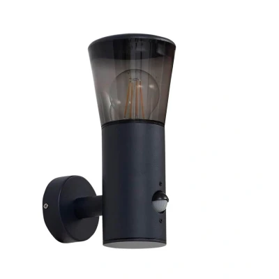 Image of Lindby outdoor wall light Heulo, Ø 10.5 cm, smoke grey, sensor