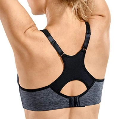 Image of SYROKAN Women&#039;s High Impact Sports Bra Underwire Full Support Racerback Padded Running Dark Flower ash 36G