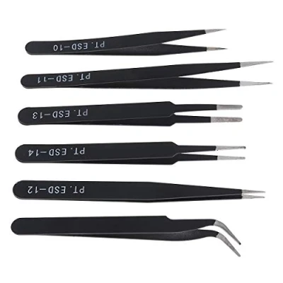 Image of OriGlam 6PCS Precision Tweezers Set, ESD Anti Static Stainless Steel Tweezers, Non Magnetic Curved Electronics Kit for Jewelry, Craft,