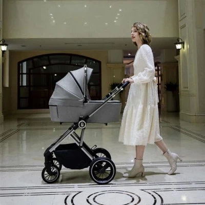Image of Babymore Chia Pram Pushchair Safety Tested Baby Travel System with All Accessories, Flip and Fold in Pearl Grey, Both Forward Rearward Facing, 0 4 Years Up to 22 Kg