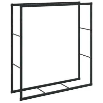 Image of vidaXL firewood rack black steel log holder 110x30x116 cm wood storage, indoor garage utility