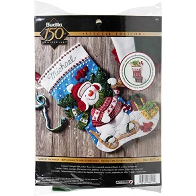 Image of Bucilla, Cotton, Blue, White, Red, 18&quot; Felt Stocking kit