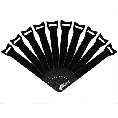 Image of TIGER MCA86 BK Reusable Hook and Loop Cable Ties Black Pack of 10