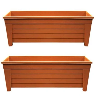 Image of Optimal Products Long Trough 55cm Plant Pot Plastic Planter Indoor Home Outdoor Garden Window Herb Flower Box (2 Trough, Terracotta)