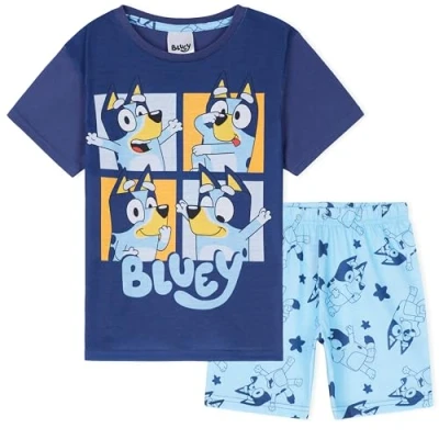 Image of Bluey Pyjamas for Kids Girls and Boys PJs 2 Piece Nightwear T Shirt Short Summer Soft Breathable Toddlers Lounge Wear Sizes 6 Years Bingo Gifts (Navy/Blue, 3 Years)