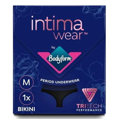 Image of Bodyform Washable Period Pants for Up to 12 hours of Protection Menstrual Underwear Moderate Flow, Bikini Cut Pack 1 Black, Size M