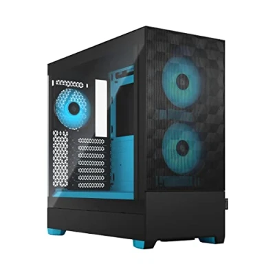 Image of Fractal Design Pop Air RGB Cyan Core Tempered Glass Clear Tint Honeycomb Mesh Front TG side panel Three 120 mm Aspect 12 fans included ATX High Airflow Mid Tower PC Gaming Case