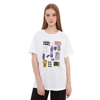 Image of Trendyol Women&#039;s Woman Oversize Standard Crew Neck Knit T shirt Shirt, White, XS UK