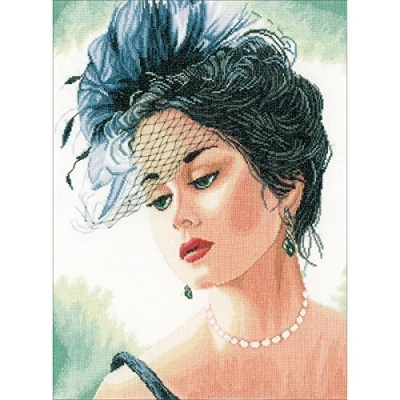 Image of Lanarte Counted Cross Stitch Kit: Lady with Hat (Linen), Other, NA, 33 x 44cm