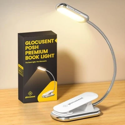 Image of Glocusent Posh Premium Reading Light for Books in Bed with Timer, 16 LED Rechargeable Book Runs 160hrs, 1800K Eyecaring Clip on Light, 3 Colors &amp; 5 Brightness Levels, Perfect Readers