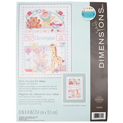 Image of Dimensions 13650 Counted Cross Stitch Kit, Baby Birth Record, 10 inches by 14