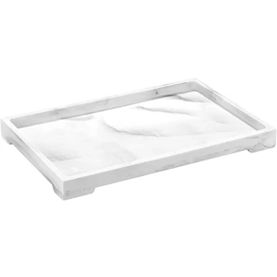 Image of Luxspire Vanity Tray, Bathroom Tray Toilet Tank Storage Resin Kitchen Sink Serving Trays, Countertop Organizer for Candles Towel Perfume Holder Dish, Marble Style Large Gravel White