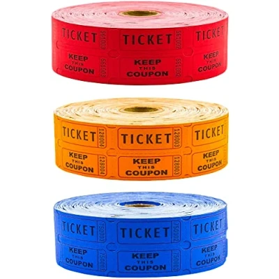 Image of Toysery Multicolor Raffle Tickets 6000 (3 Double Rolls of 2000 Roll), Consecutively Numbered Fundraiser 50/50 for Christmas Party, Concert, Carnivals &amp; Other Event