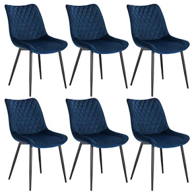 Image of WOLTU Dining Chairs Set of 6 Kitchen Counter Lounge Leisure Living Room Corner Blue Velvet Reception with Backrest and Padded Seat