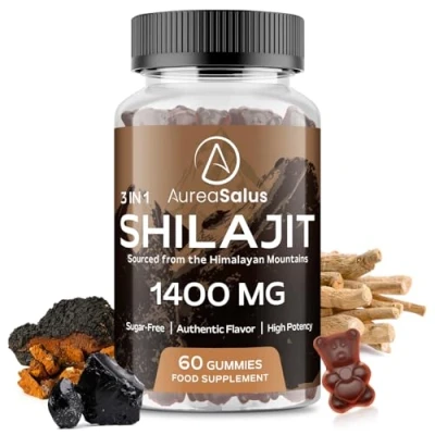 Image of Shilajit Gummies 1400mg Pure Himalayan Complex with Ashwagandha, Chaga, Fulvic Acid &amp; 85+ Trace Minerals Vegan Sugar Free 60