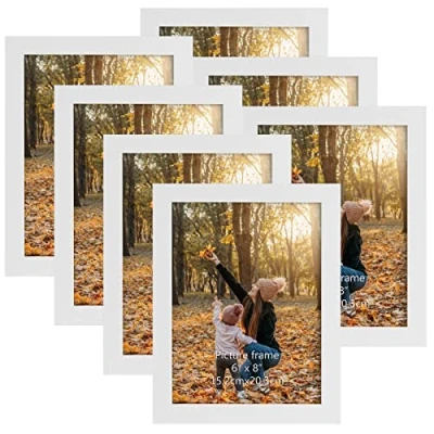 Image of EXYGLO 8x6 Photo Frames Set of 7, White Picture Frame for Wall and Tabletop Diaplay Ideal Living Room, Bedroom, Hallway or Office