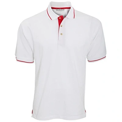 Image of Kustom Kit Mens Short Sleeve Polo Shirts, White/Bright Red, X Large. KK606