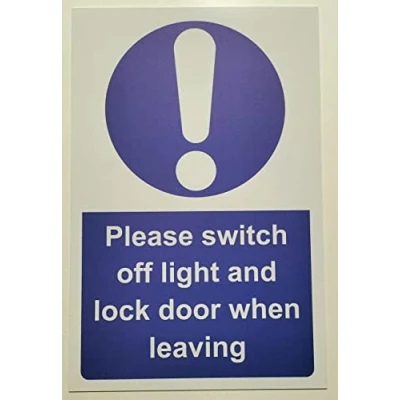 Image of Please Switch Off Light and Lock Door When Leaving Safety Sign Self Adhesive Sticker (100mm x 150mm)