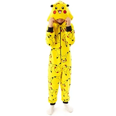 Image of Pokemon Onesie Boys, Girls Kids Pyjamas Pikachu Yellow 3D Ears All In One Outfit Gamer Merchandise 13 14 Years