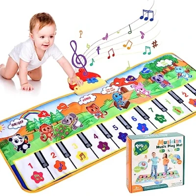 Image of Hoxfly Kids Piano Mat, 110 x 36 cm Girls Boys Music Dance Mats, Touch Play Mats Floor Keyboard Musical Carpet Mat with 8 Instruments, Gifts for 1 2 3 4 5 Years Old