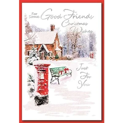Image of Friends Christmas Card Snow Scene Post Box SIMON ELVIN 7.5&quot; x 5.25&quot; FDS a